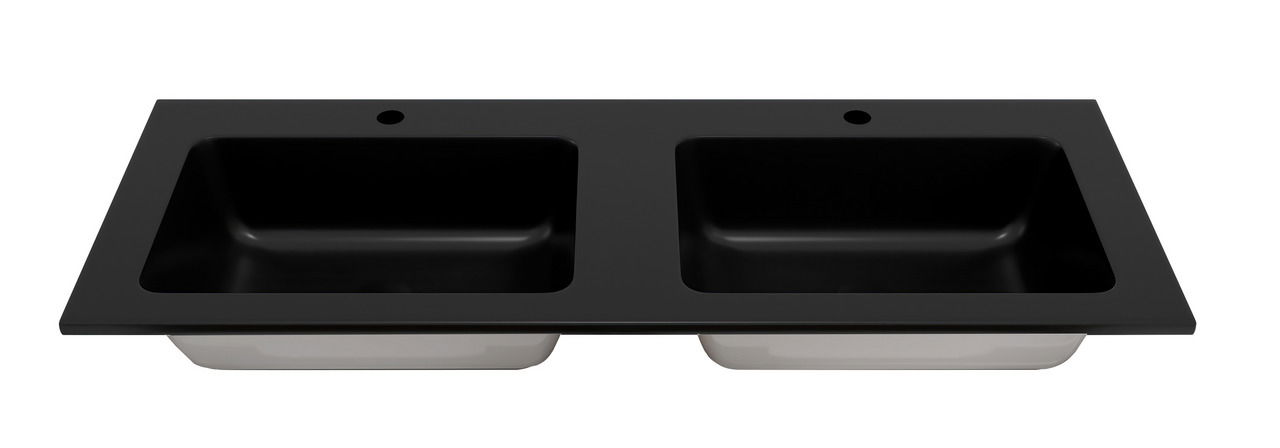 Schwarzes Doppelwaschbecken aus der Vogelperspektive