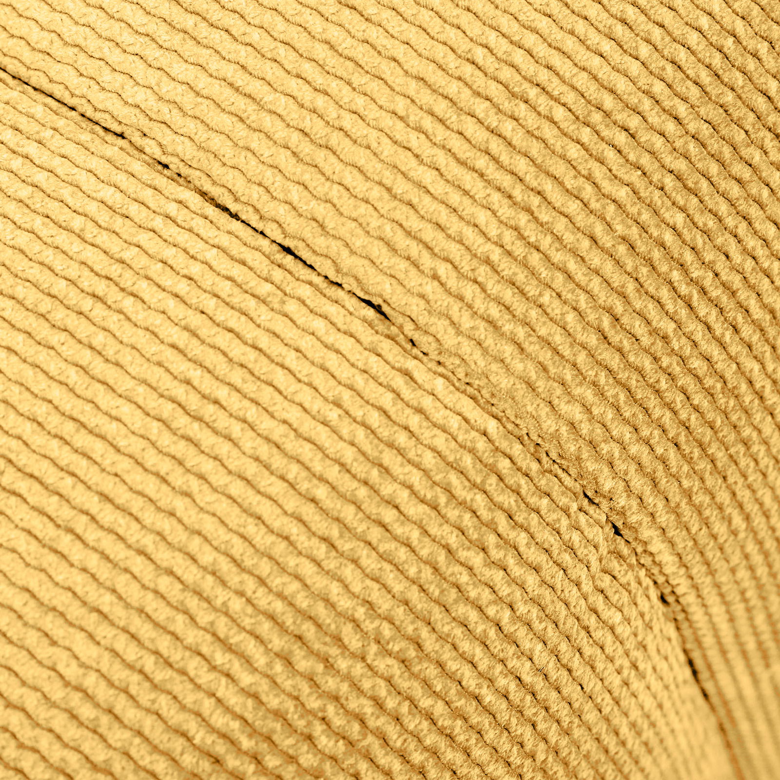 Nahaufnahme des Stoffes eines Hockers mit gerippter Textur in beige, seitliche Perspektive