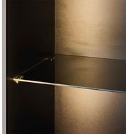 Nahaufnahme eines Highboards mit Glasregal, seitliche Perspektive