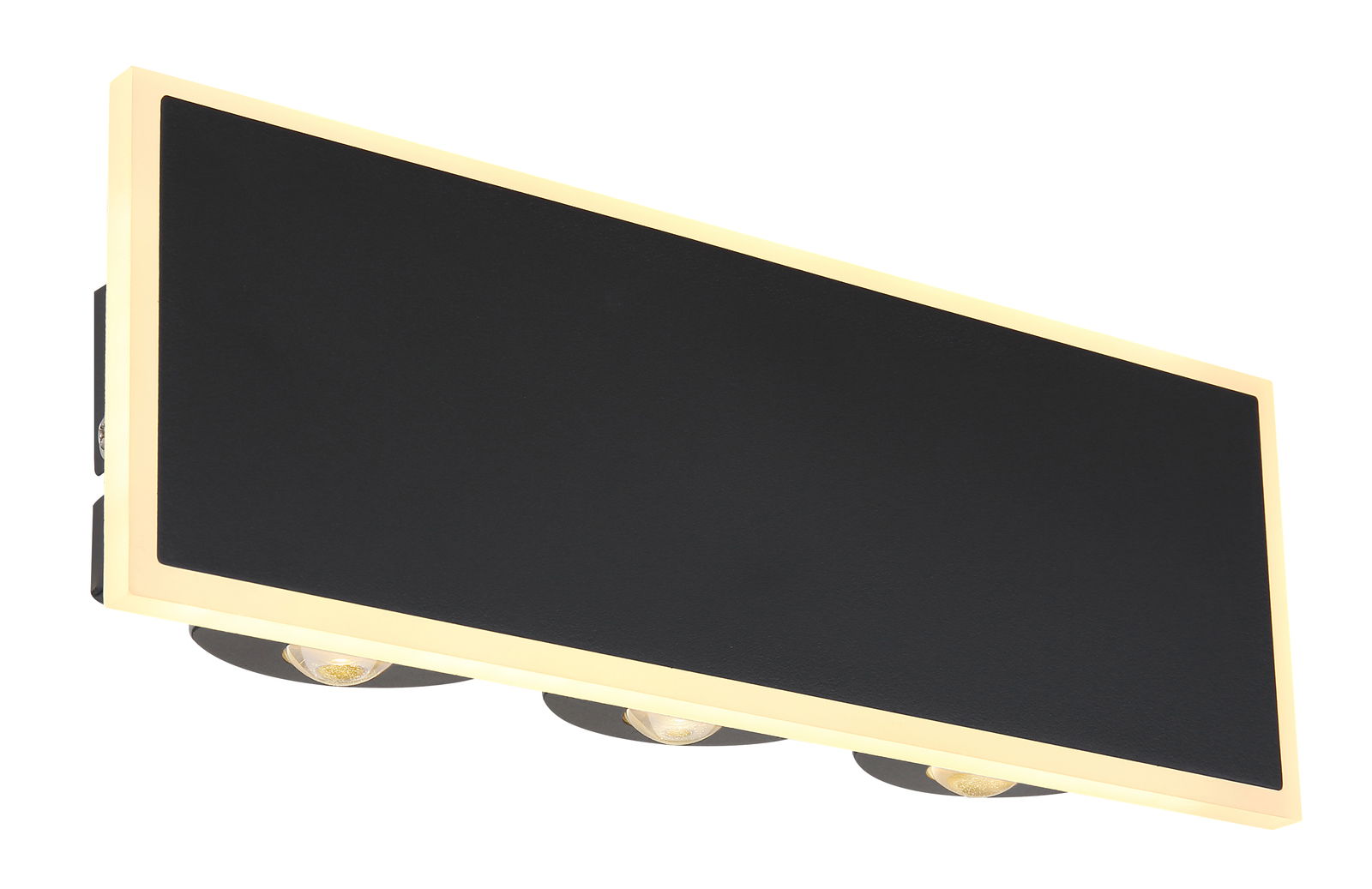 Rechteckige Wandleuchte SAIDY in Schwarz mit leuchtendem Rand, seitliche Perspektive