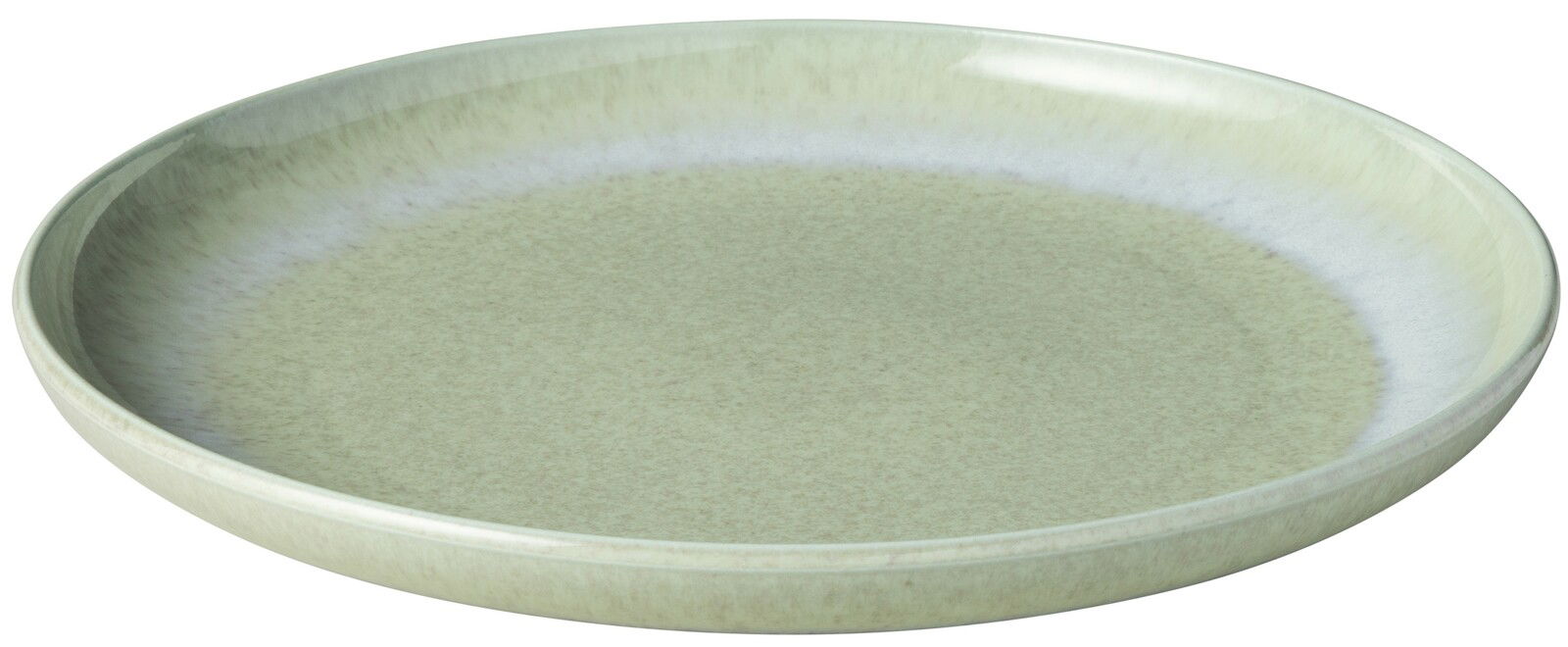 Grüner Speiseteller aus Keramik, leicht von oben fotografiert