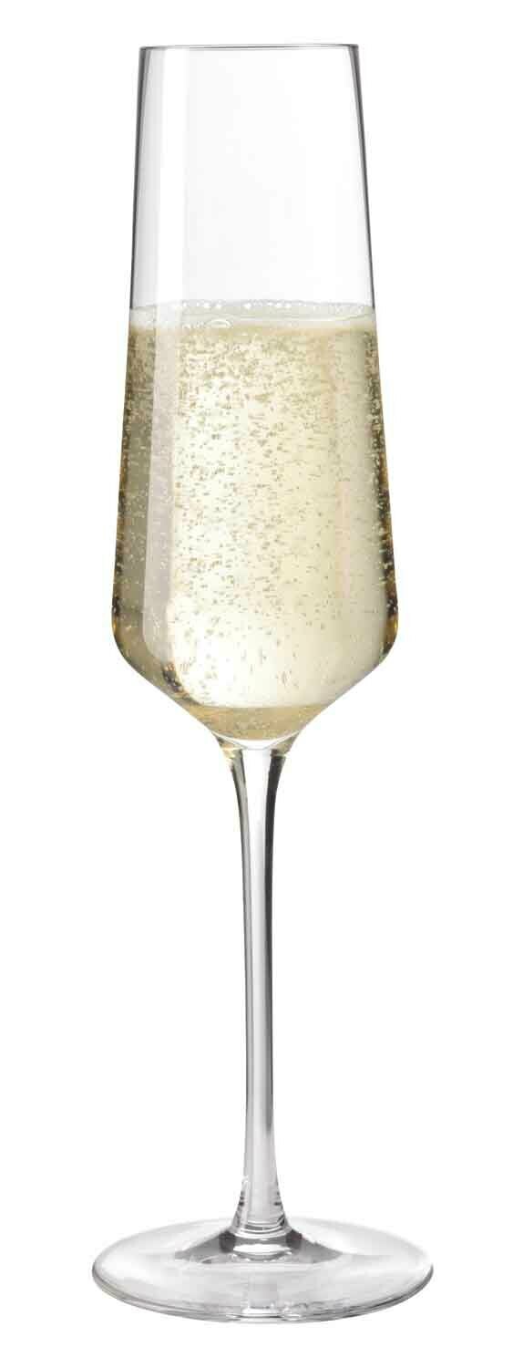 Leonardo Sektglas PUCCINI Elegantes Sektglas Puccini 280ml, gefüllt mit sprudelndem Sekt, seitliche Ansicht