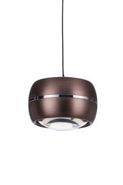 Moderne LED-Hängeleuchte in dunklem Metall mit glänzendem Akzent, seitliche Perspektive