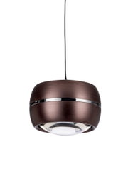 Moderne LED-Hängeleuchte in dunklem Metall mit glänzendem Akzent, seitliche Perspektive