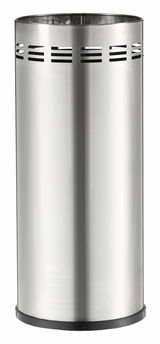 Moderner Schirmständer aus Edelstahl mit seitlichen Lüftungsschlitzen, frontal abgebildet.