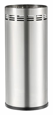 Moderner Schirmständer aus Edelstahl mit seitlichen Lüftungsschlitzen, frontal abgebildet.