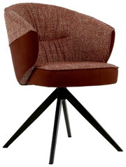 Moderne fauteuil met rode stoffen bekleding en zwart metalen frame, zijaanzicht