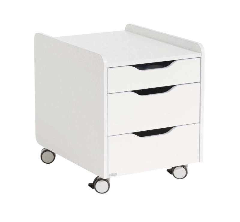 Paidi Rollcontainer 3S JARO Weißer Rollcontainer mit drei Schubladen, auf Rollen, seitliche Perspektive