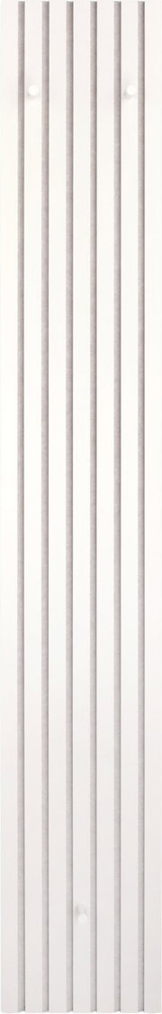 Witte radiator met verticale lamellen, vooraanzicht