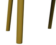 Nahaufnahme der Beine eines gelben Stapelsessels aus seitlicher Perspektive