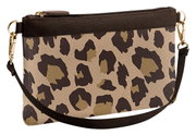 Leopardenmuster Mini-Tasche mit Reißverschluss und abnehmbarem Schulterriemen, seitliche Perspektive