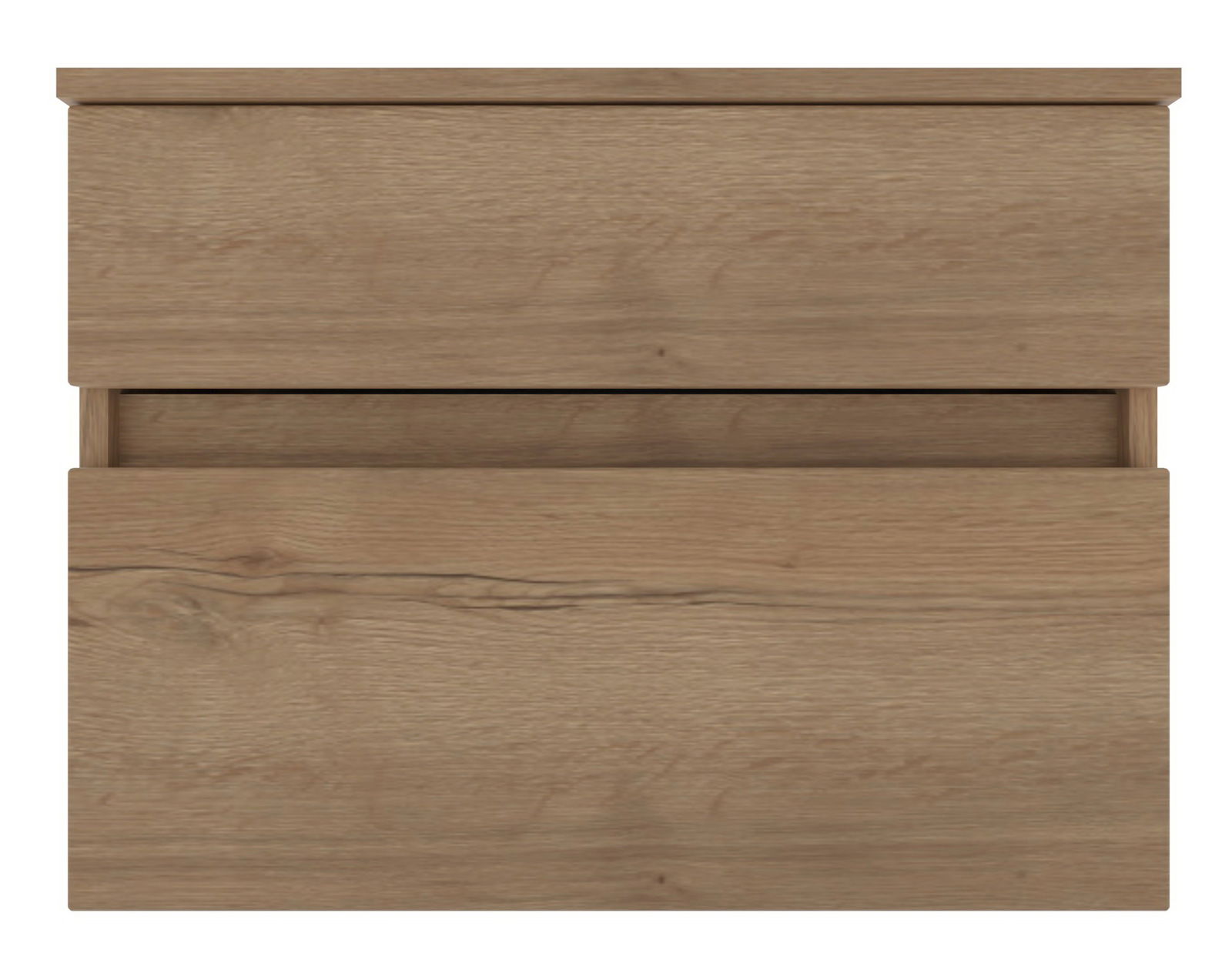 Novel Unterschrank NV.210 Frontansicht eines Unterschranks mit zwei Schubladen in Holzoptik