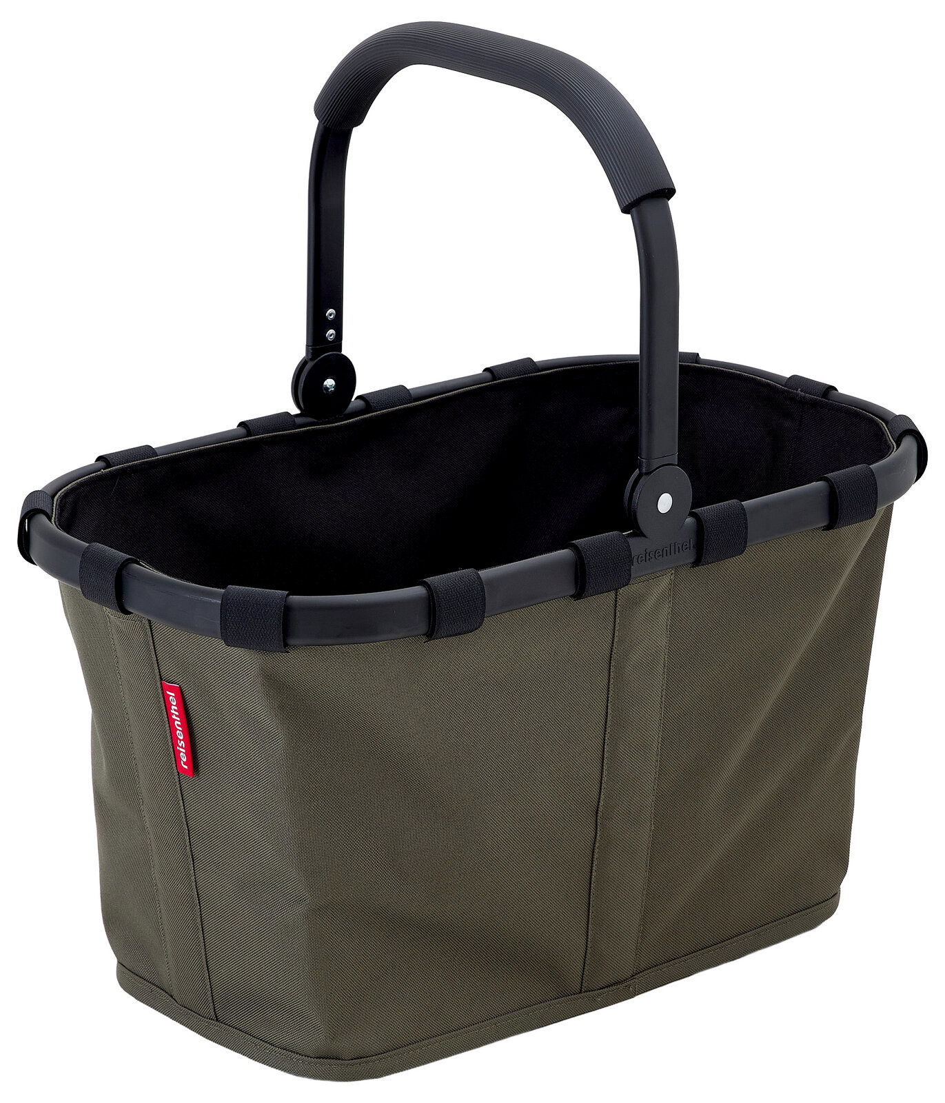 Reisenthel Carrybag Forest Black Tragetasche in Olivgrün mit schwarzem Griff, seitliche Perspektive