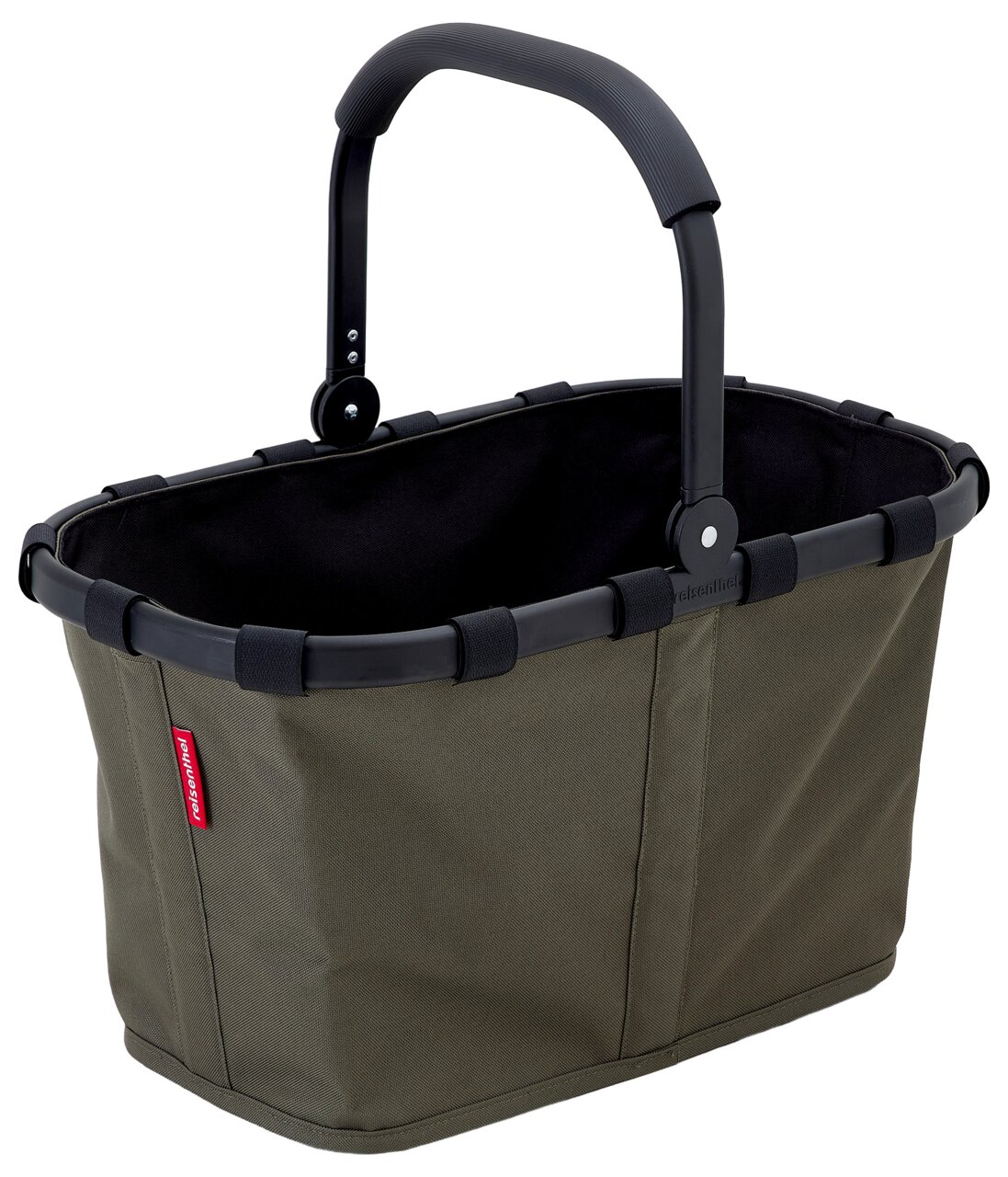 Reisenthel Carrybag Forest Black Tragetasche in Olivgrün mit schwarzem Griff, seitliche Perspektive