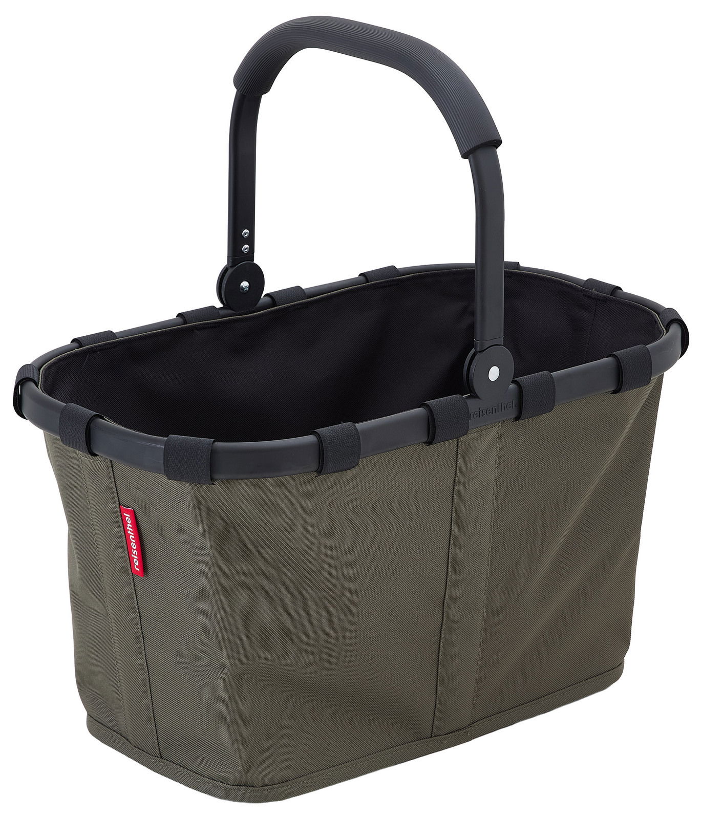 Reisenthel Carrybag Forest Black Tragetasche in Olivgrün mit schwarzem Griff, seitliche Perspektive