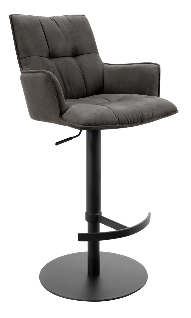 Novel Barhocker OSAKA Moderner Barhocker mit gepolstertem Sitz und Rückenlehne in Dunkelgrau, seitliche Perspektive