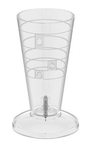 Transparenter Messbecher mit Skala und Ei-Picker, seitliche Ansicht