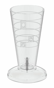 Transparenter Messbecher mit Skala und Ei-Picker, seitliche Ansicht