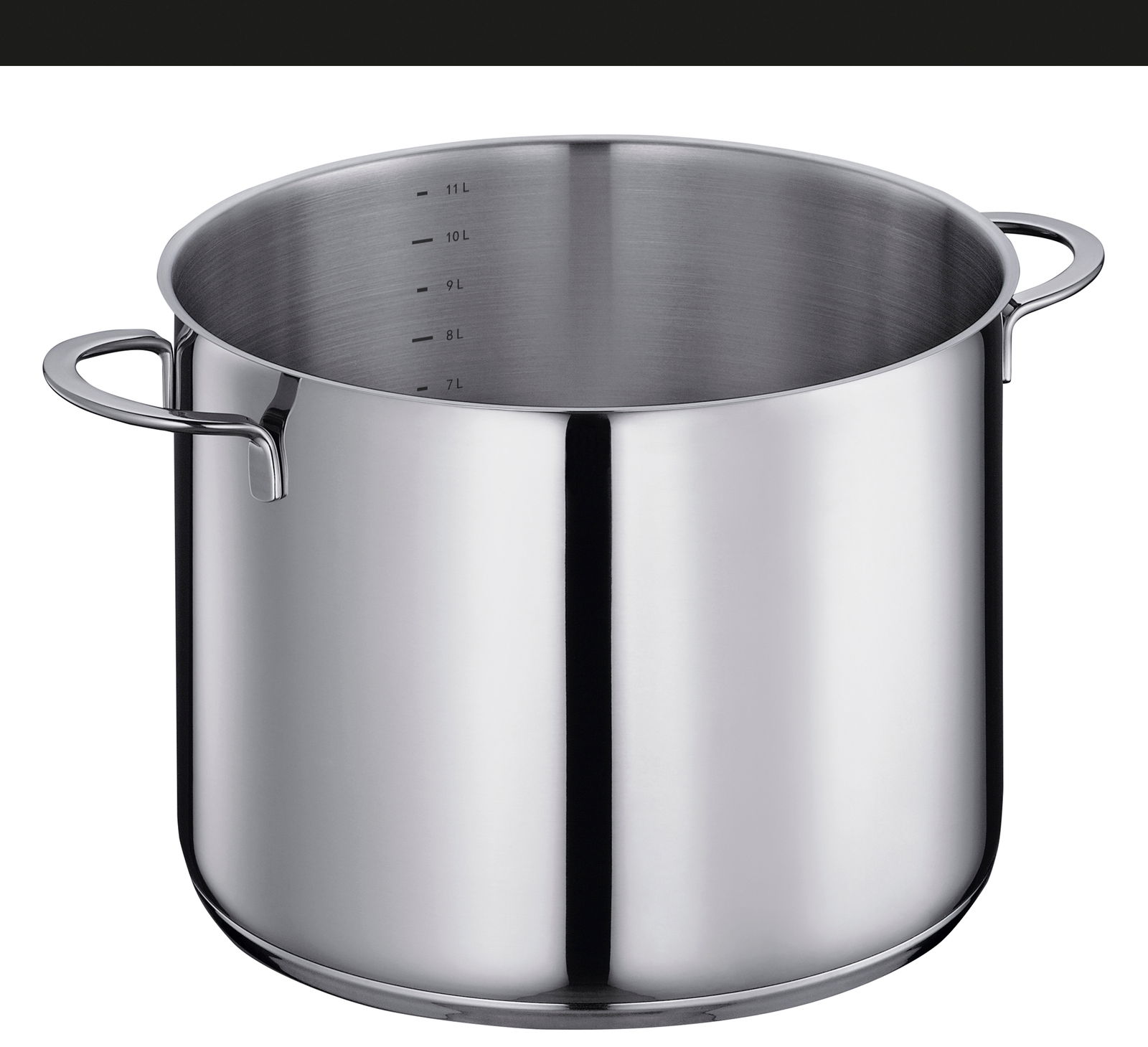 Edelstahl-Suppentopf CAPRI, 28 cm, mit seitlichen Griffen, aus der Perspektive leicht von oben betrachtet.