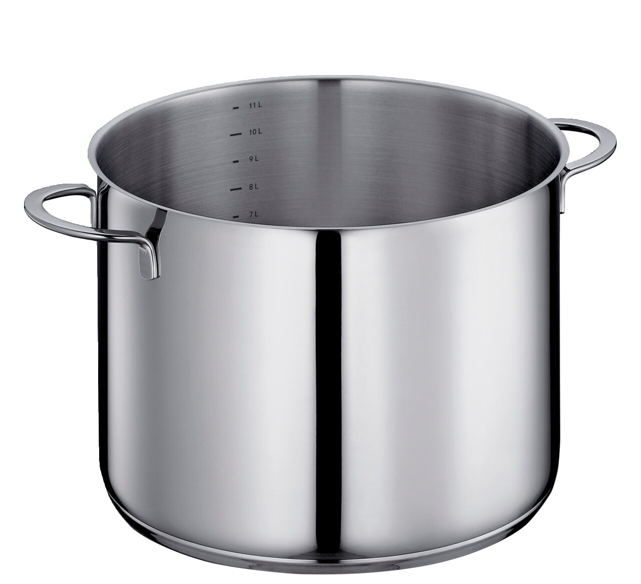 Edelstahl-Suppentopf CAPRI, 28 cm, mit seitlichen Griffen, aus der Perspektive leicht von oben betrachtet.