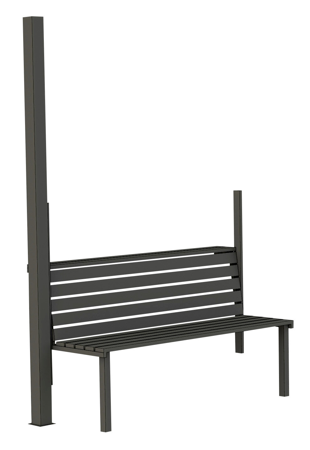 Siena Garden Bank SCHATTENMANUFAKTUR Moderne Gartenbank aus Metall mit vertikalen und horizontalen Streben, seitliche Perspektive.