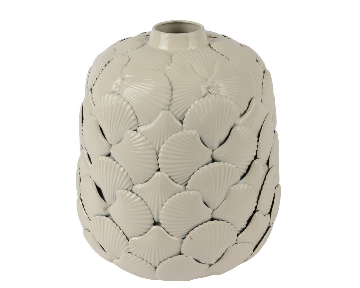 Vase mit Muschelstruktur, seitliche Perspektive