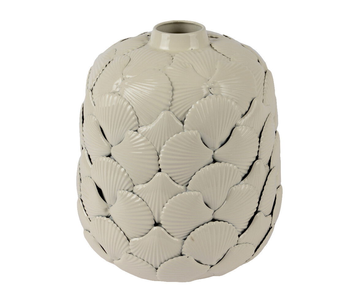 Vase mit Muschelstruktur, seitliche Perspektive