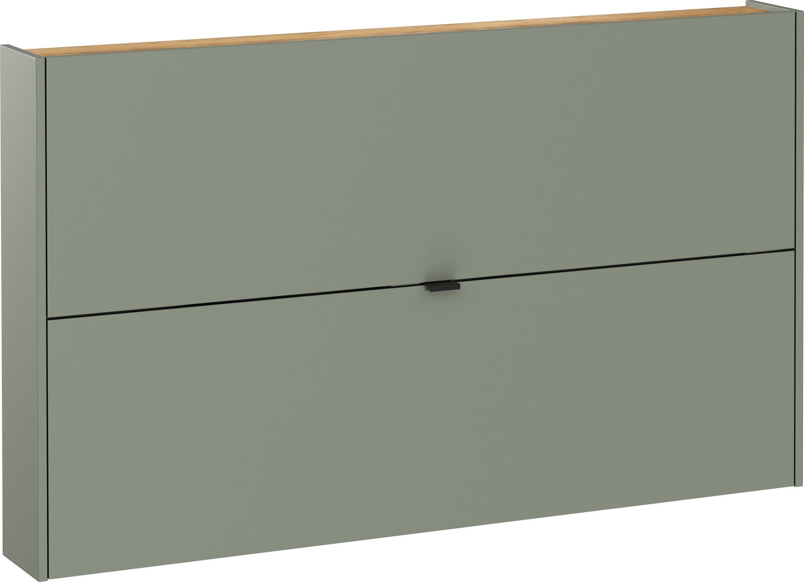 Moderner Schuhschrank in grauer Farbe mit Holzoberfläche, Frontansicht