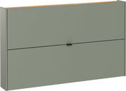 Moderner Schuhschrank in grauer Farbe mit Holzoberfläche, Frontansicht