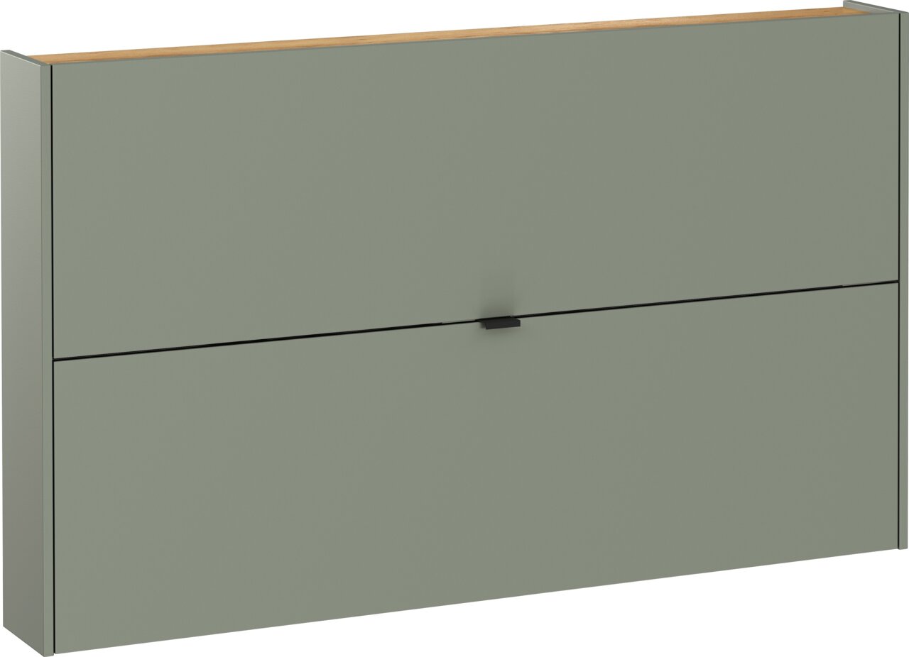 Moderner Schuhschrank in grauer Farbe mit Holzoberfläche, Frontansicht