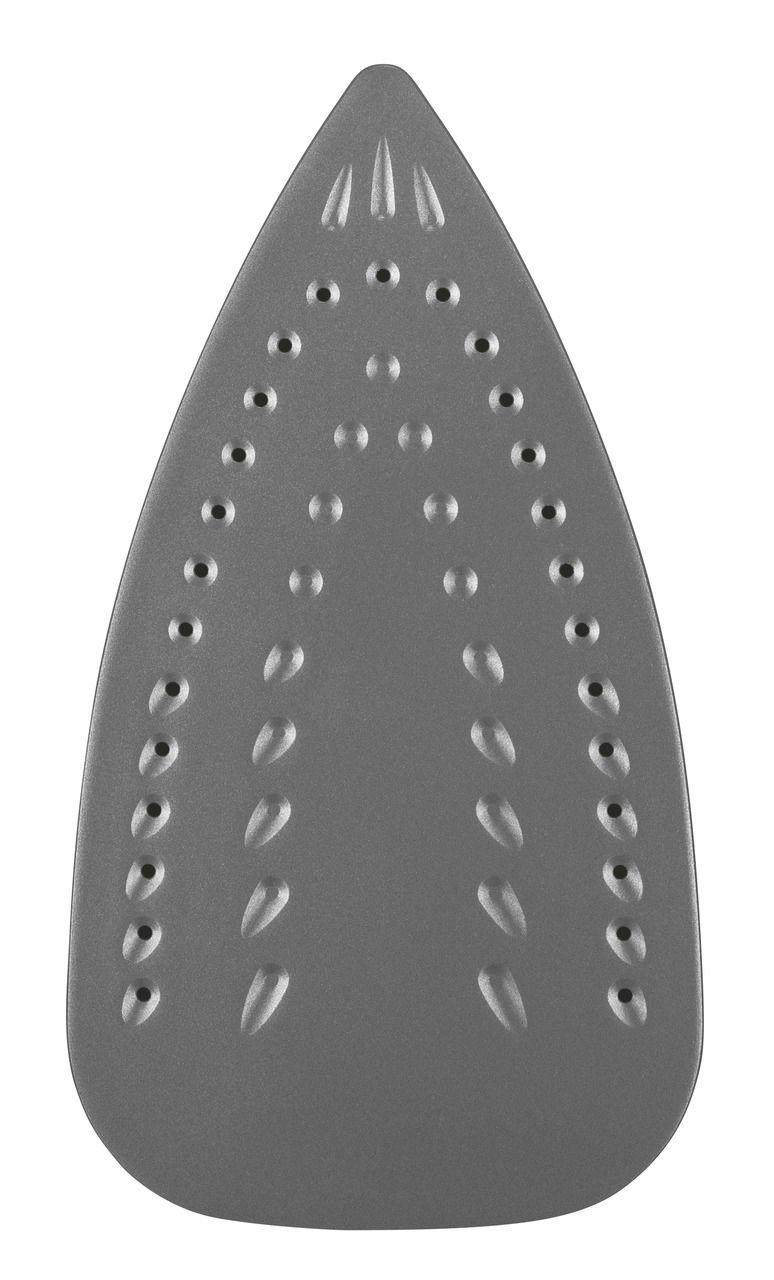 Bügeleisensohle des Dampfbügeleisens Virtuo, Ansicht von unten mit Dampfaustrittsöffnungen.