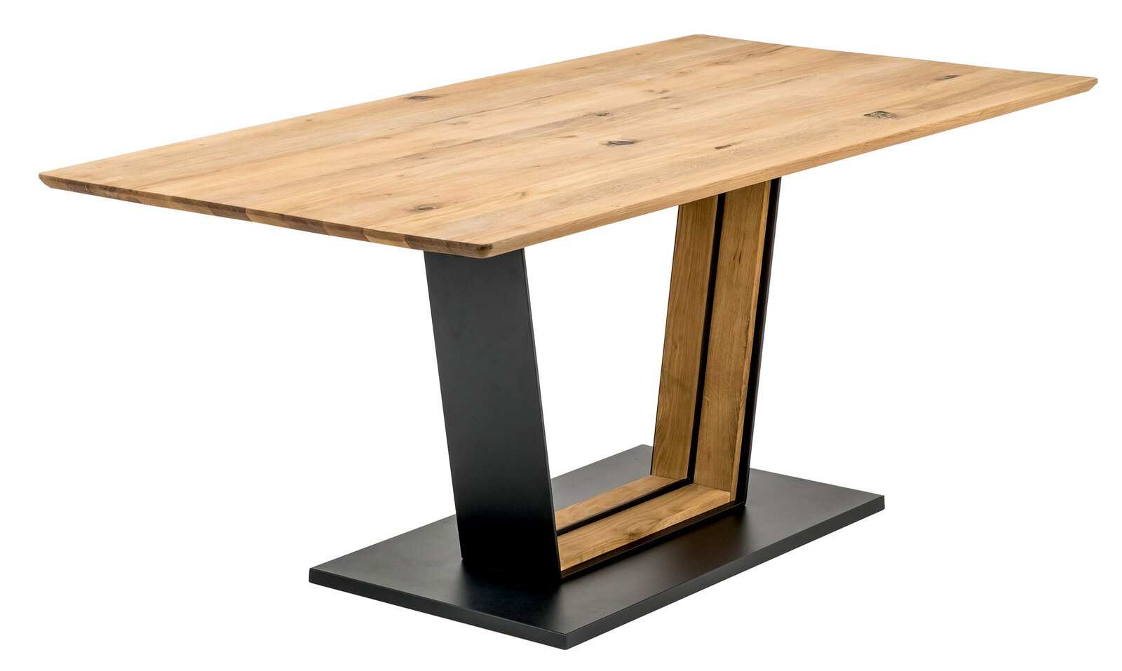 Valnatura Esstisch MAMBO Moderner Esstisch aus Holz mit schwarzem Metallgestell, seitliche Perspektive