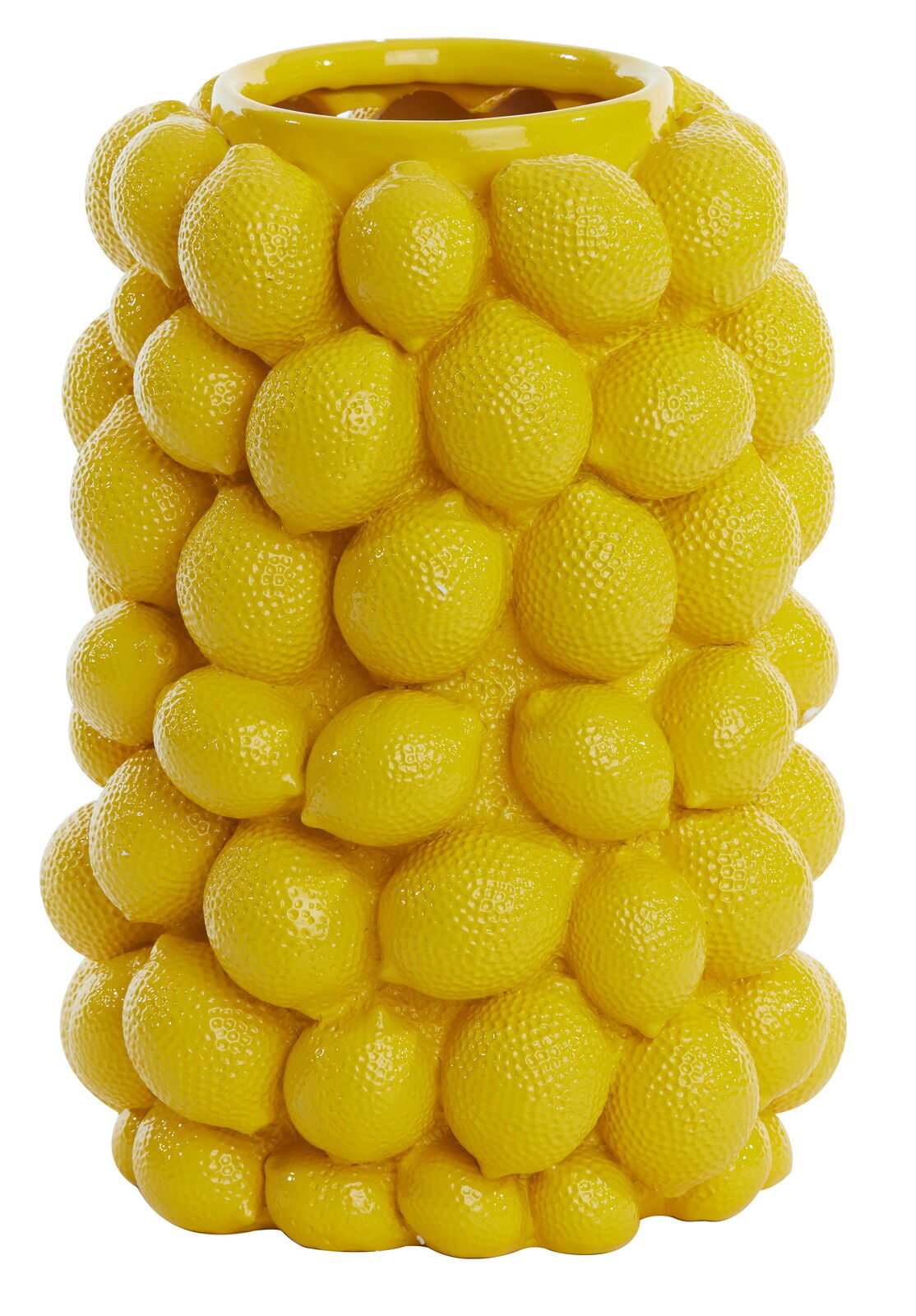 Gelbe Vase mit Zitronenstruktur, seitliche Perspektive