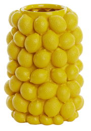 Gelbe Vase mit Zitronenstruktur, seitliche Perspektive