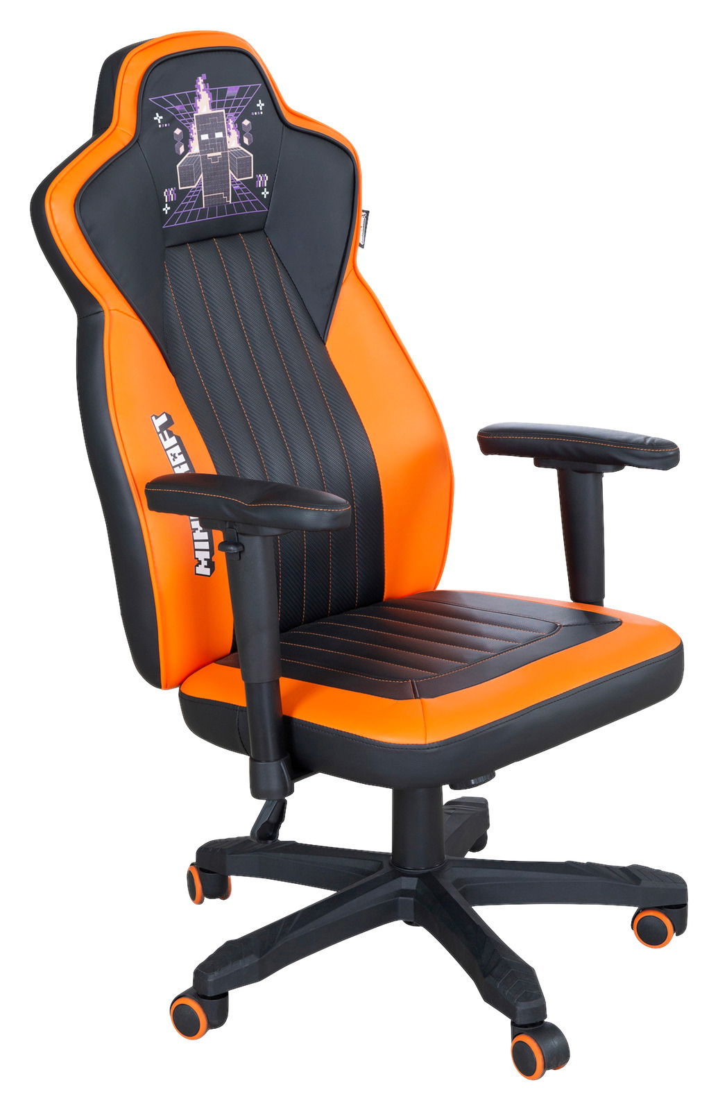 Zurbrüggen Gaming-Stuhl MINECRAFT Gaming-Stuhl in Schwarz und Orange mit Minecraft-Design, seitliche Perspektive