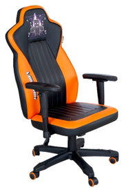 Gamingstoel in zwart en oranje met Minecraft-ontwerp, zijaanzicht