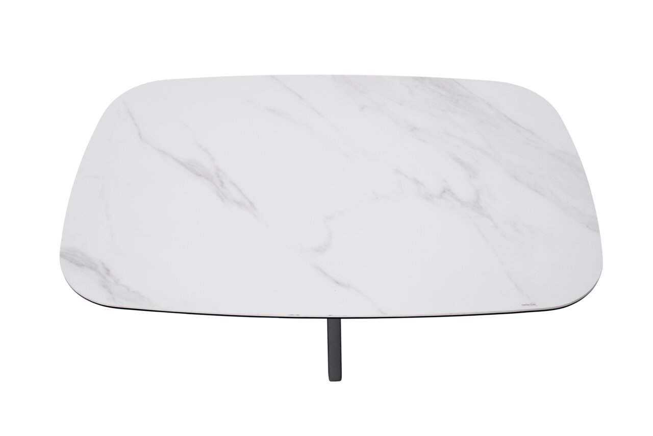 Moderner Couchtisch mit weißer Marmoroptik, Draufsicht