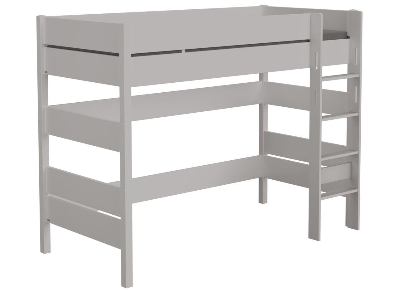 Weißes Spielbett mit Leiter, seitliche Perspektive