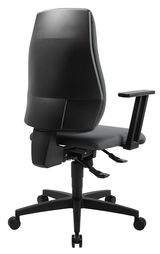 Bürostuhl von hinten mit verstellbaren Armlehnen und Rollen