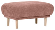Rosa Hocker mit Holzbeinen, seitliche Perspektive
