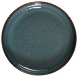 Runde, grün-blaue Keramikplatte mit feiner Textur, Draufsicht