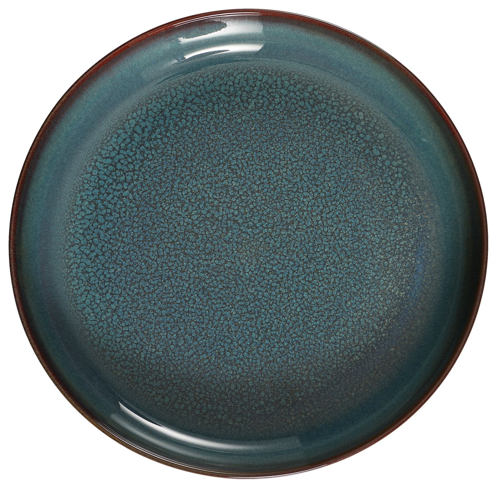 Runde, grün-blaue Keramikplatte mit feiner Textur, Draufsicht