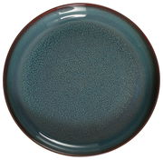 Runde, grün-blaue Keramikplatte mit feiner Textur, Draufsicht