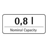 Etikett mit der Aufschrift 0,8 l Nominal Capacity, Vorderansicht