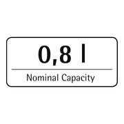 Etikett mit der Aufschrift 0,8 l Nominal Capacity, Vorderansicht