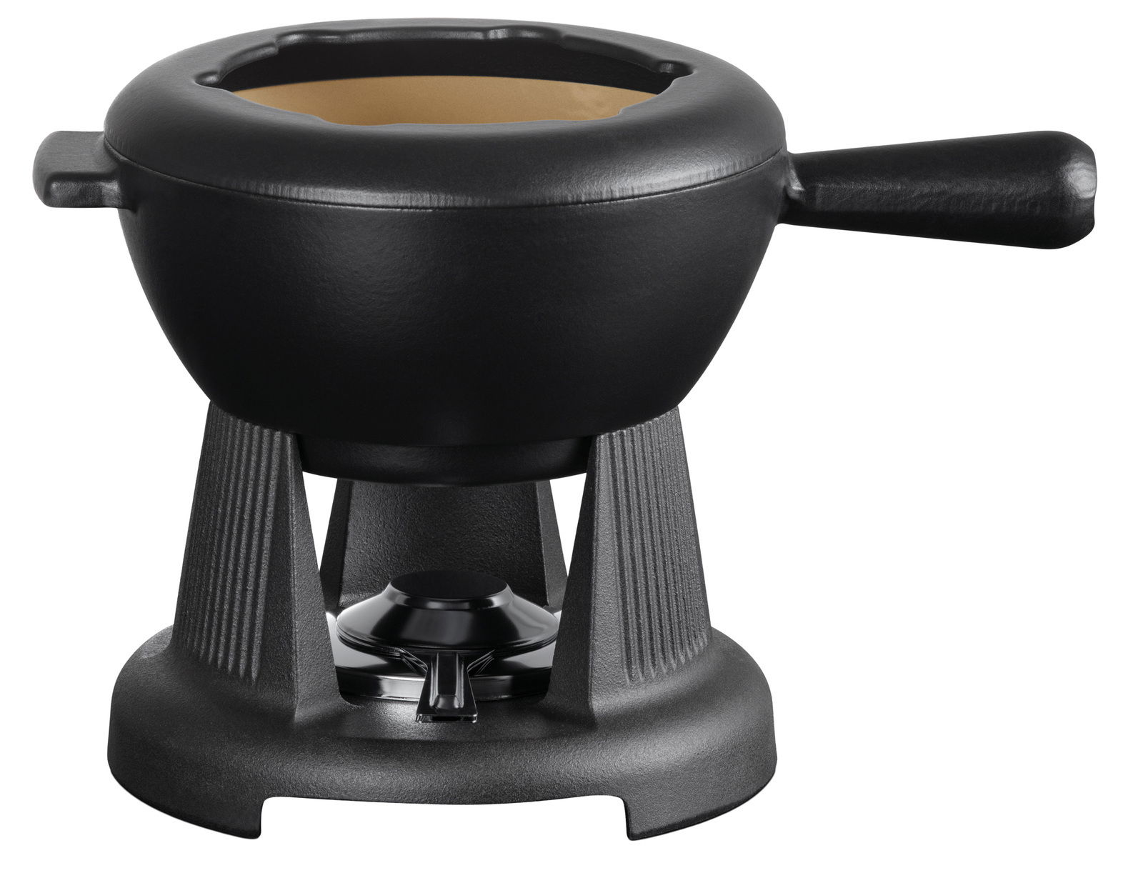 Schwarzes Fondue-Set mit mattem Finish, seitliche Perspektive