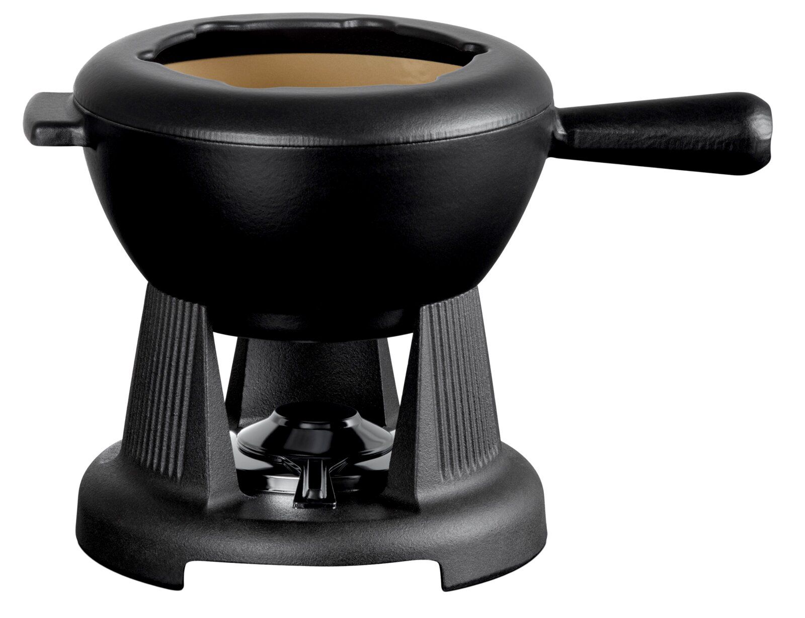 Schwarzes Fondue-Set mit mattem Finish, seitliche Perspektive