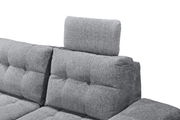 Graues Ecksofa DURBAN mit verstellbarer Kopfstütze, Nahaufnahme von der Seite