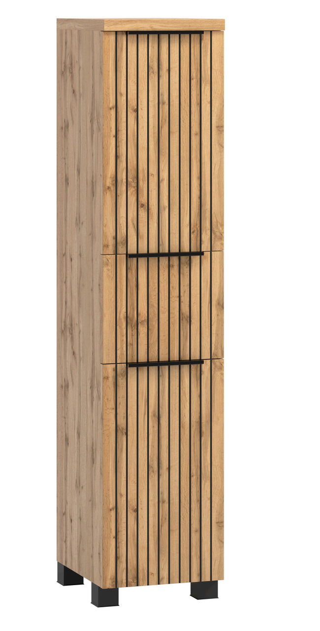 Midischrank 30 cm in Holzoptik mit schwarzen Akzenten, Frontalansicht