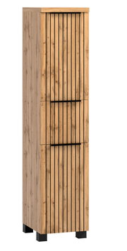 Midikast van 30 cm in houtlook met zwarte accenten, vooraanzicht